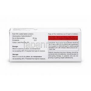 エリキセチン-25, アトモキセチン 25 mg, 製造元：Elkem Healthcare, 箱情報, 注意事項