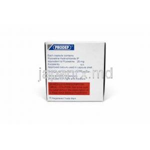 プロデップ, フルオキセチン 20mg, 製造元：Sun Pharma, 箱情報, 注意事項