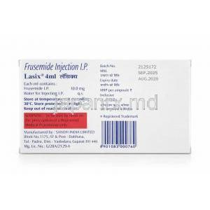 ラシックス, フロセミド注射, 10本入り, 10mg/4ml, 製造元：サノフィ, 箱情報, 製造日, 消費期限
