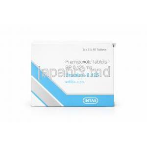 プラミロール-0.125, プラミペキソール 0.125 mg, 製造元：Intas Pharma,箱表面