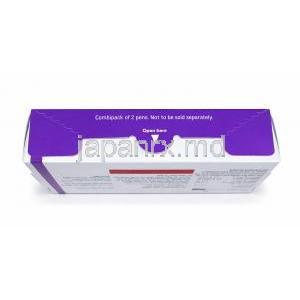 ノベルトリートペン型皮下注射, 0.25 mg/ 0.5mL  ペン型注射 (2回分), 製造元：Sun Pharma, 箱底面