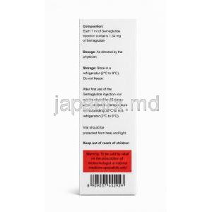 セマナット注射, セマグルチド 2 mg/ 1.5 mL (0.25 mg or 0.5 mg),, 製造元：Natco Pharma,箱情報, 注意事項