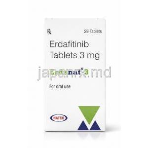 エルダナト-3, エルダフィチニブ 3 mg, 28 錠(ボトル入り), 製造元：Natco Pharma, 箱表面