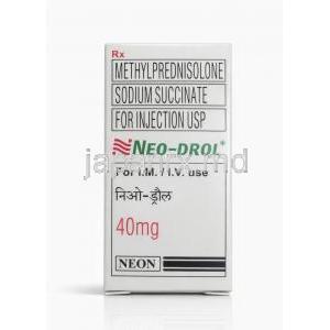 ネオ・ドロール 注射, メチルプレドニゾロンコハク酸エステル) 40mg, 製造元：Neon Laboratories, 箱表面