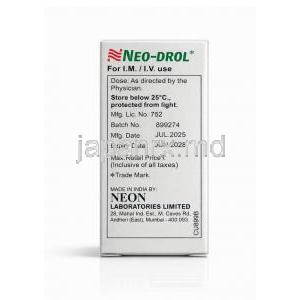 ネオ・ドロール 注射, メチルプレドニゾロンコハク酸エステル) 40mg, 製造元：Neon Laboratories, 箱情報