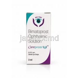 ケアプロスト, LS(無添加), ビマトプロスト  0.01% (0.1mg/mL),点眼薬 3mL, 製造元：Sun pharma, 箱表面