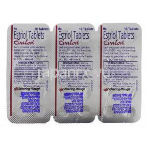 エバロン Evalon, エストリオール Estriol 1mg 錠 (Shering-Plough) 包装