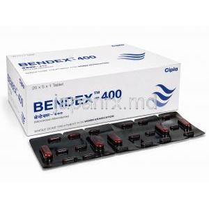 ベンデックス400, アルベンダゾール 400 mg, 製造元：Cipla,箱, シート