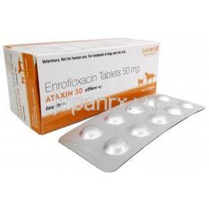 アタキシン チュアブル, エンロフロキサシン 50mg, 製造元：SAVA Healthcare Limited,箱, シート