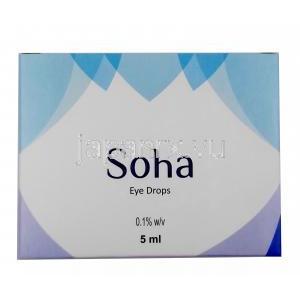 ソハ 点眼薬, ヒアルロン酸ナトリウム 0.1% w/v, 点眼薬 5mL, 製造元：Sun Pharma, 箱表面