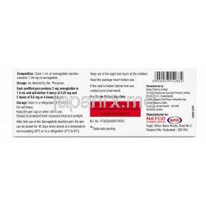 セマナットペン型注射, セマグルチド 2mg/1.5mL (1.34 mg/ mL), ペン型注射, 製造元：Natco Pharma, 箱情報