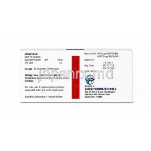 エストリボラ注射, エストラジオール吉草酸エステル 10 mg, アンプル 1mL X 10本, 製造元：Asher Pharmaceuticals, 箱情報