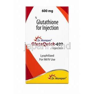 グルタクイック注射, グルタチオン 600 mg, 製造元：Dr. Morepen Limited, 凍結乾燥注射, 箱表面