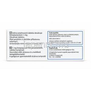 レキサルティ, ブレクスピプラゾール 1 mg, 製造元：Otsuka Pharmaceutical EU, 箱裏面
