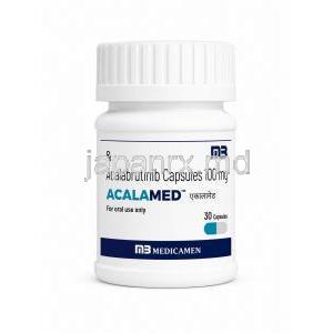 アカラメド, アカラブルチニブ 100 mg, 30 カプセル,製造元：Medicamen Biotech Ltd, ボトル表面