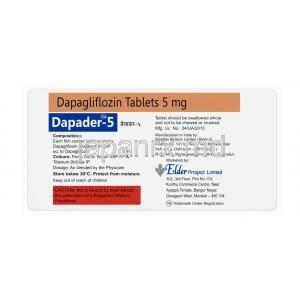 ダパダー 5, ダパグリフロジン 5mg, 14錠, 製造元：Elder Project Ltd,シート情報