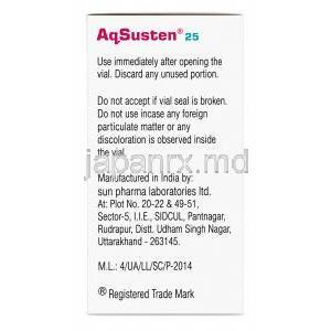 アクスステン注射, プロゲステロン 25mg, バイアル 1.119mL,製造元：Sun Pharma, 箱情報, 製造元