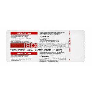 ベロズ 40,ラベプラゾール 40mg,製造元：Torrent Pharma, シート情報