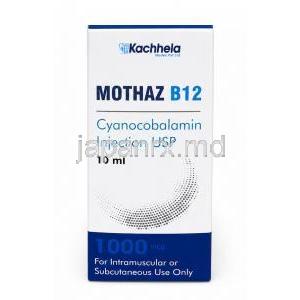 モタズB12注射, シアノコバラミン 1000 mcg/ mL バイアル 10 mL,製造元：Kachhela Medex, 箱表面