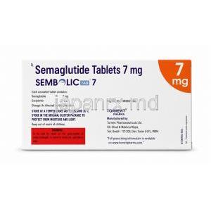 センボリック tab 7, セマグルチド 7mg, 製造元：Torrent Pharmaceuticals Ltd, 箱裏面