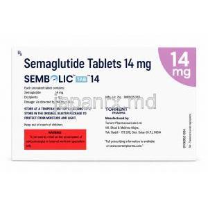 センボリック tab 14, セマグルチド 14mg, 製造元：Torrent Pharmaceuticals Ltd, 箱裏面