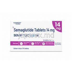 センボリック tab 14, セマグルチド 14mg, 製造元：Torrent Pharmaceuticals Ltd, 箱表面
