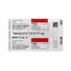 センボリック tab 14, セマグルチド 14mg, 製造元：Torrent Pharmaceuticals Ltd, シート情報