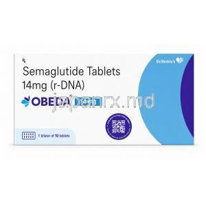 オベダ 14mg, セマグルチド 14 mg, 製造元：Dr Reddy's Laboratories, 箱表面