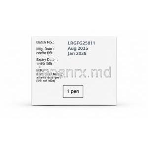 リラフィットペン型注射, リラグルチド 6mg/ mL, ペン型注射 3 mL, 製造元： Glenmark Pharmaceuticals, 製造日・使用期限