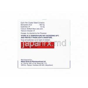 ベンペスタ イーゼット, ベンペド酸180mg/ エゼチミブ 10mg, 製造元：Torrent Pharmaceuticals Ltd, 箱情報, 注意事項