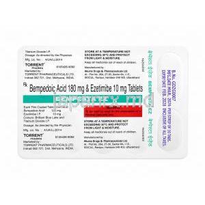 ベンペスタ イーゼット, ベンペド酸180mg/ エゼチミブ 10mg, 製造元：Torrent Pharmaceuticals Ltd, シート情報