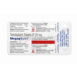 メガグリプチン, テネリグリプチン 20 mg, 製造元：Aristo Pharmaceuticals, シート情報