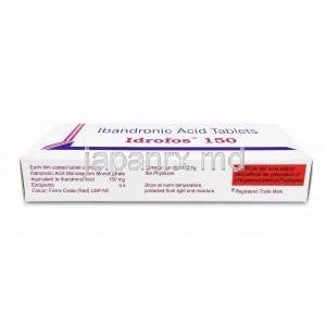イドロフォス, イバンドロン酸 150 mg, 製造元：Sun Pharma, 箱情報, 注意事項
