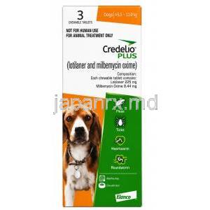 クレデリオプラス, 中型犬用  (5.5 kgs - 11 kgs) 3 錠（チュアブル錠）, 製造元：Elanco India, 箱表面