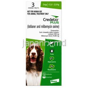 クレデリオプラス, 大型犬用  (11 kgs - 22 kgs)  3 錠（チュアブル錠）, 製造元：Elanco India, 箱表面