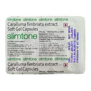 スリムトーン Slimtone　500mg カプセル (Nutriva) 包装裏面