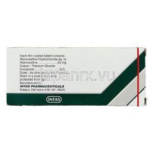アゼプタ Axepta, ストラテラ ジェネリック, アトモキセチン 40mg 錠 (Intas) 製造者情報