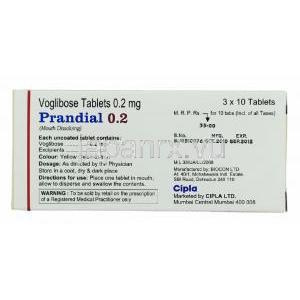 プランディアル Prandial, ベイスン ジェネリック, ボグリボース 0.2mg 錠 (Cipla) 製造者情報