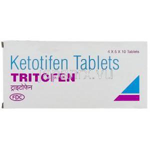 トリオフェン Tritofen, ザジテン ジェネリック, ケトチフェン 1mg 錠 (FDC) 箱