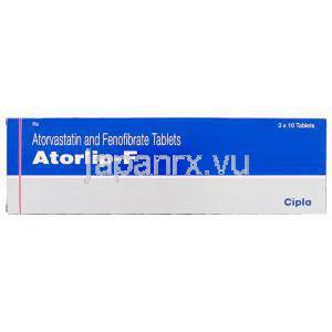 アトーリップ-F Atorlip-F, アトルバスタチン・フェノフィブラート配合10mg/160mg 錠 (CIpla) 箱