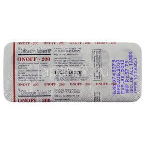 オンオフ Onoff, タリビッド ジェネリック, オフロキサシン 200mg 錠 (Ranbaxy) 包装裏面
