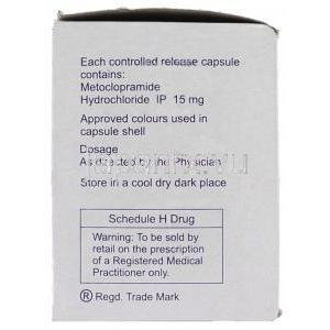パーリノーム Perinorm-CD, プリンペラン ジェネリック, メトクロプラミド 15mg 錠 (IPCA) 箱側面