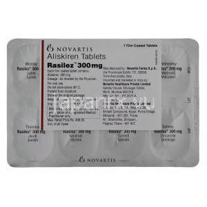 ラジレス Rasilez,  アリスキレン Aliskiren 300mg (Novartis) 包装裏面