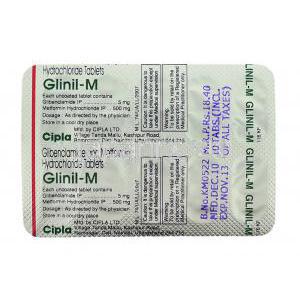 グリベンクラミド / メトホルミン配合（グリニルM / グルコバンス ジェネリック） 5mg   500mg 錠 (Ci