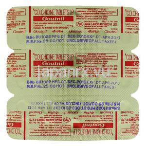 コルヒチン, ゴートニル Goutnil 0.5 mg 錠 (Inga) 包装裏面