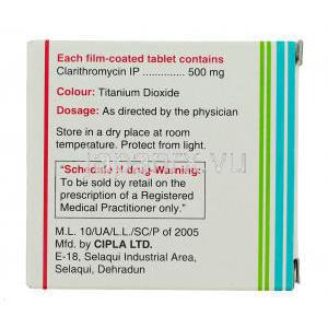シンクラー Synclar, クラリス ジェネリック, クラリスロマイシン 500mg 錠 (Cipla) 製造者情報