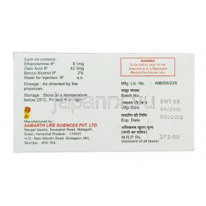 エタノレート Ethanolate, エタノールアミン 5% 5ml 注射 (Samarth) 箱裏面