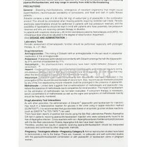 ピペラシン / タゾバクタム配合（Zobactin） ゾバクチン Zobactin 注射バイアル (GSK) 情報シート3
