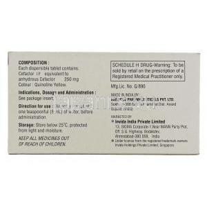 ディスタクロール Distaclor CD, ジェネリックケフラール, セファクロル 250mg カプセル (Baroque Pharma) 箱裏