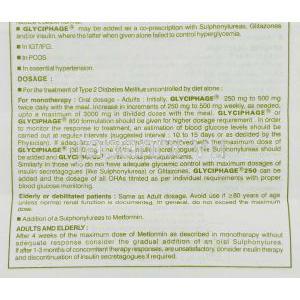 メトホルミン （ジェネリック グルコファージ）Glyciphage,  850mg 錠 (Franco-Indian) 情報シート3